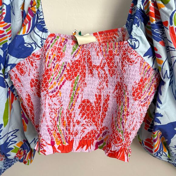 NWT Farm Rio Mixed Colors Birds Smocked Crop Top Size XL - Picture 3 of 13